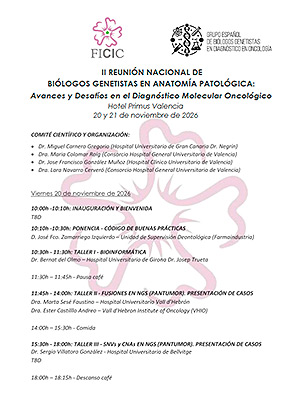 Programa de la II Reuni&oacute;n Nacional de Bi&oacute;logos Genetistas en Anatom&iacute;a Patol&oacute;gica, centrada en los avances y desaf&iacute;os del diagn&oacute;stico molecular oncol&oacute;gico, celebrada en Valencia.