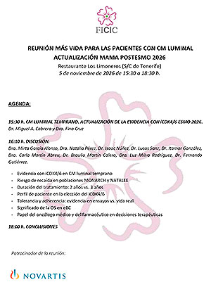 Programa de la Reuni&oacute;n M&aacute;s Vida para las Pacientes con C&aacute;ncer de Mama Luminal, actualizaci&oacute;n POSTESMO 2026 en Tenerife