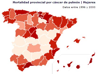 Representacin de la mortalidad por cncer de pulmn en mujeres